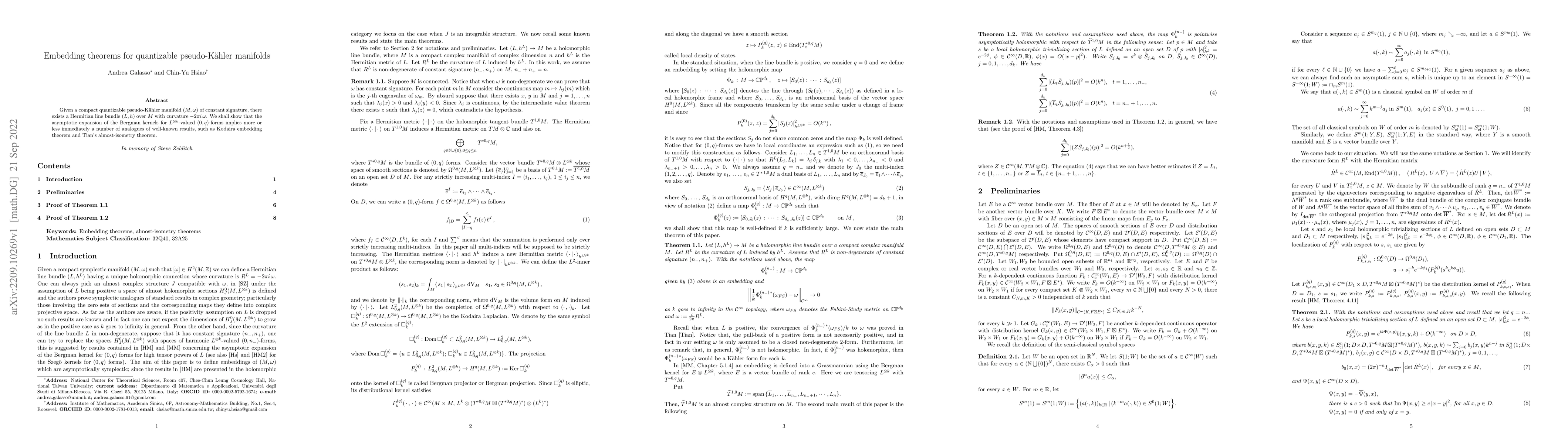 Thumbnail for Embedding theorems for quantizable pseudo-K\"ahler manifolds