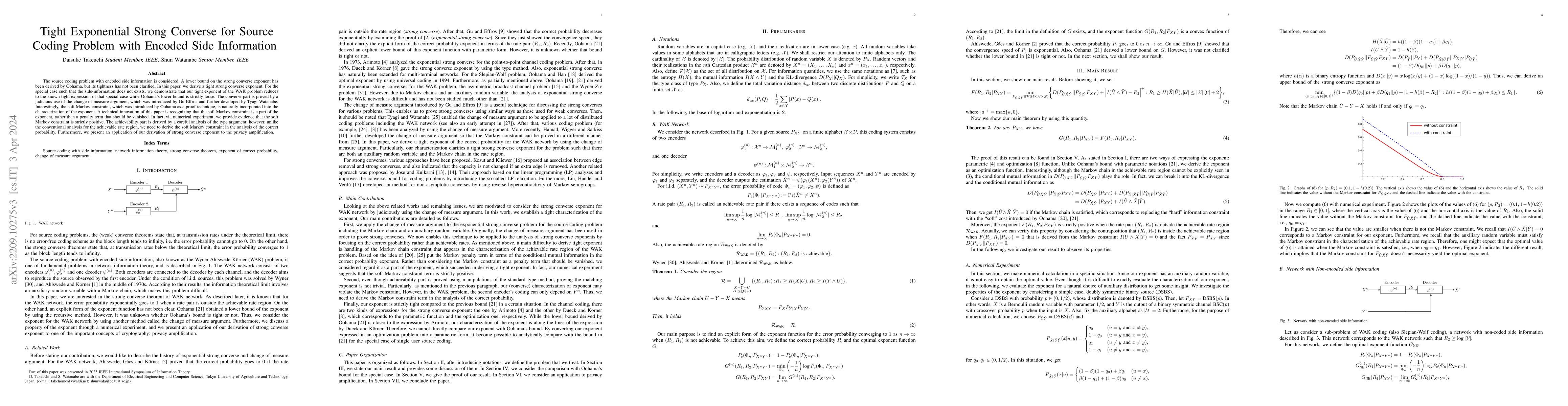 Thumbnail for Tight Exponential Strong Converse for Source Coding Problem with Encoded
  Side Information