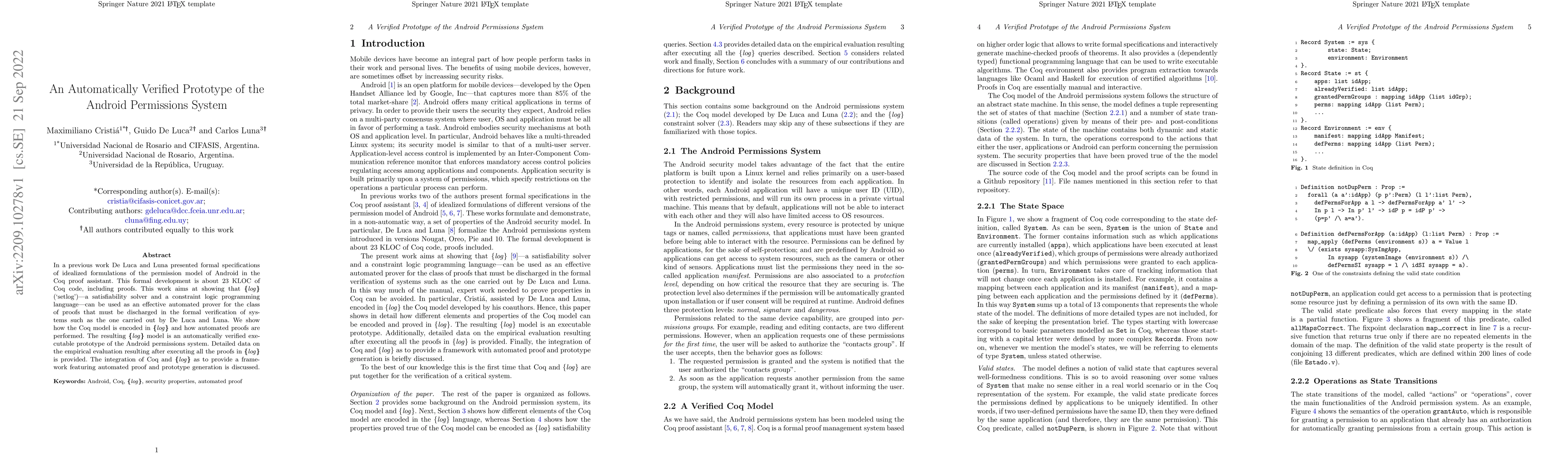 Thumbnail for An Automatically Verified Prototype of the Android Permissions System