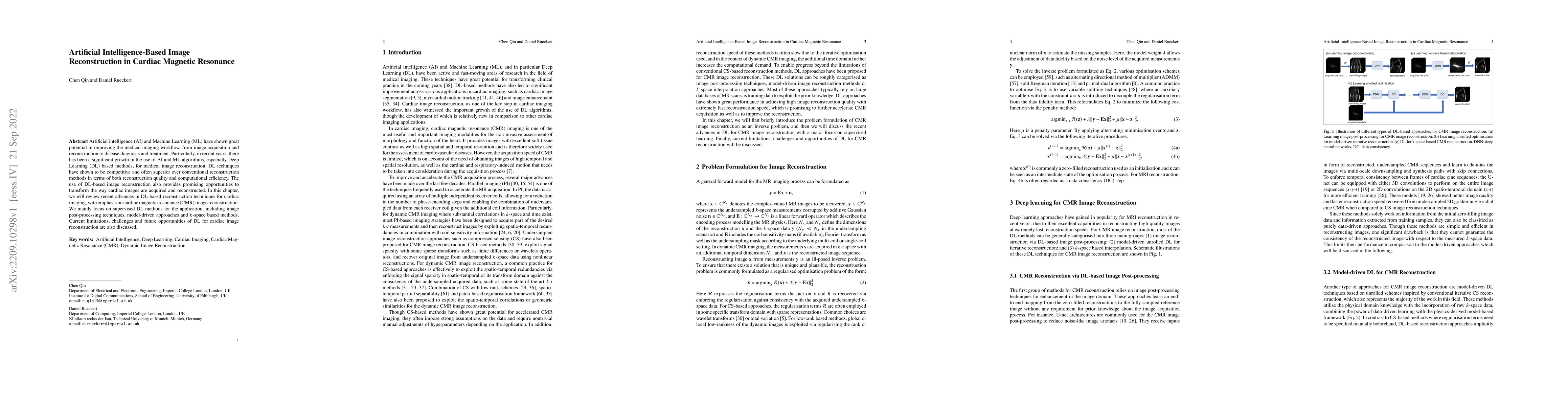 Thumbnail for Artificial Intelligence-Based Image Reconstruction in Cardiac Magnetic
  Resonance