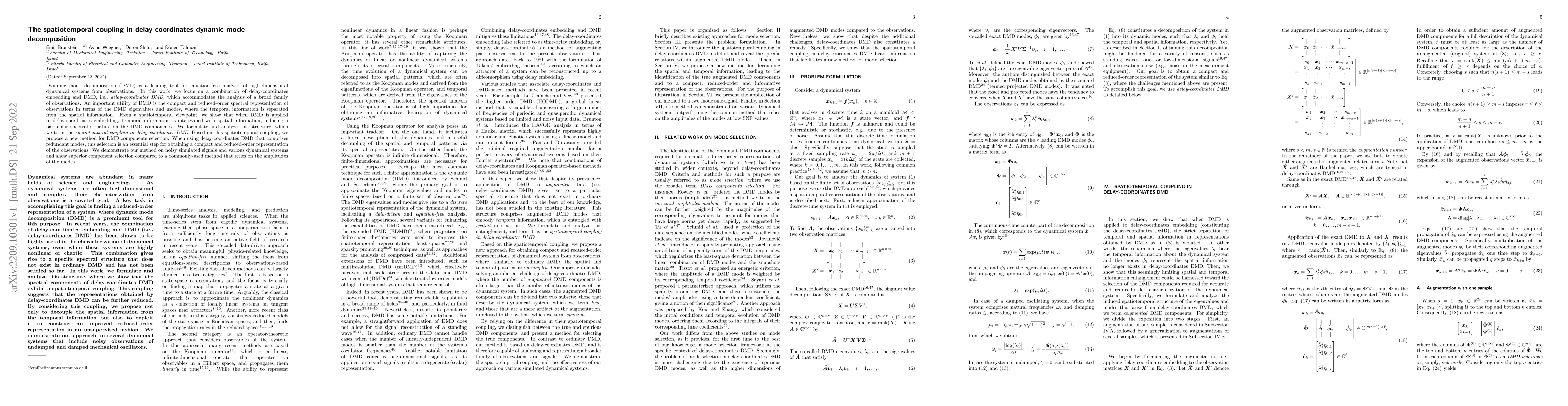 Thumbnail for The spatiotemporal coupling in delay-coordinates dynamic mode
  decomposition