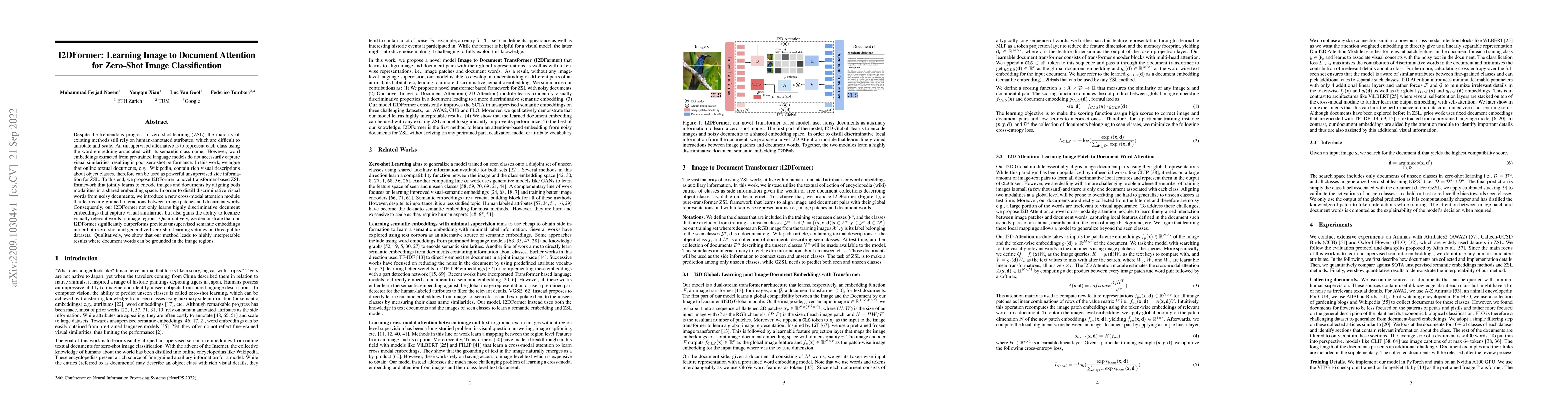 Thumbnail for I2DFormer: Learning Image to Document Attention for Zero-Shot Image
  Classification