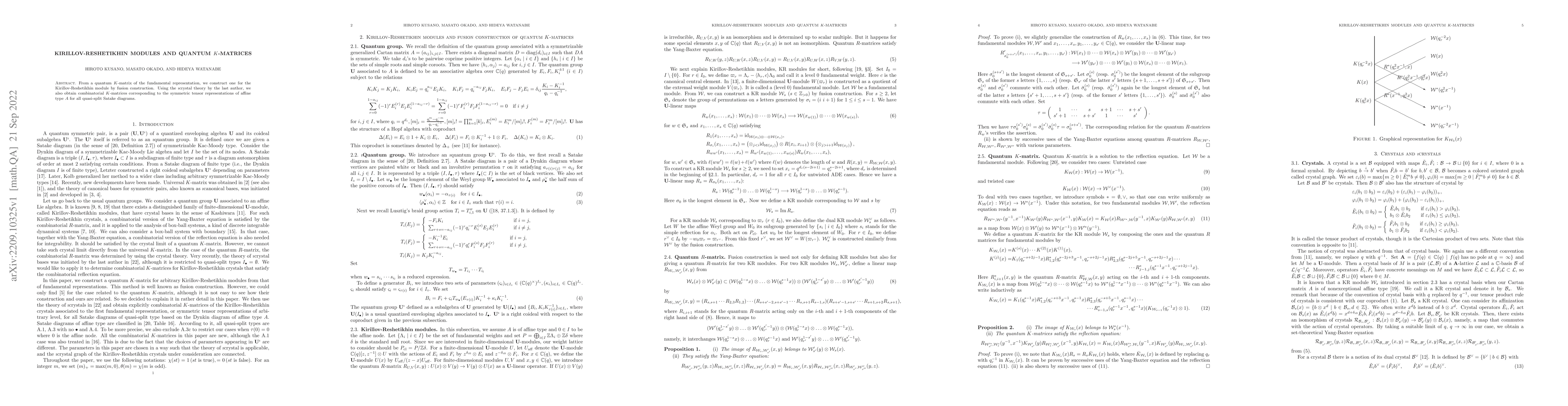 Thumbnail for Kirillov-Reshetikhin modules and quantum $K$-matrices