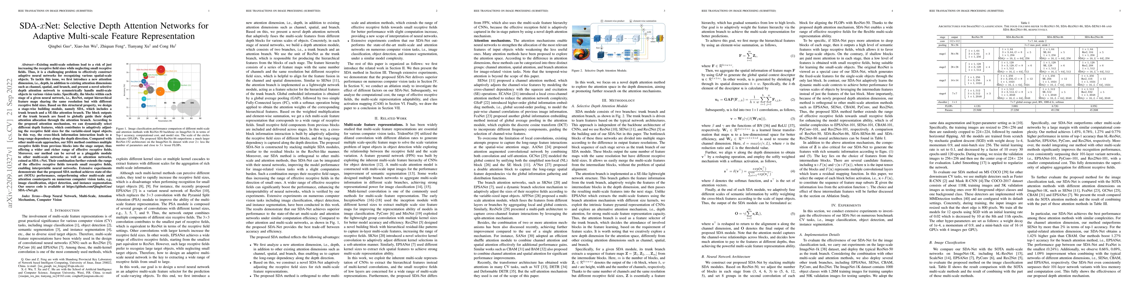 Thumbnail for SDA-$x$Net: Selective Depth Attention Networks for Adaptive Multi-scale
  Feature Representation