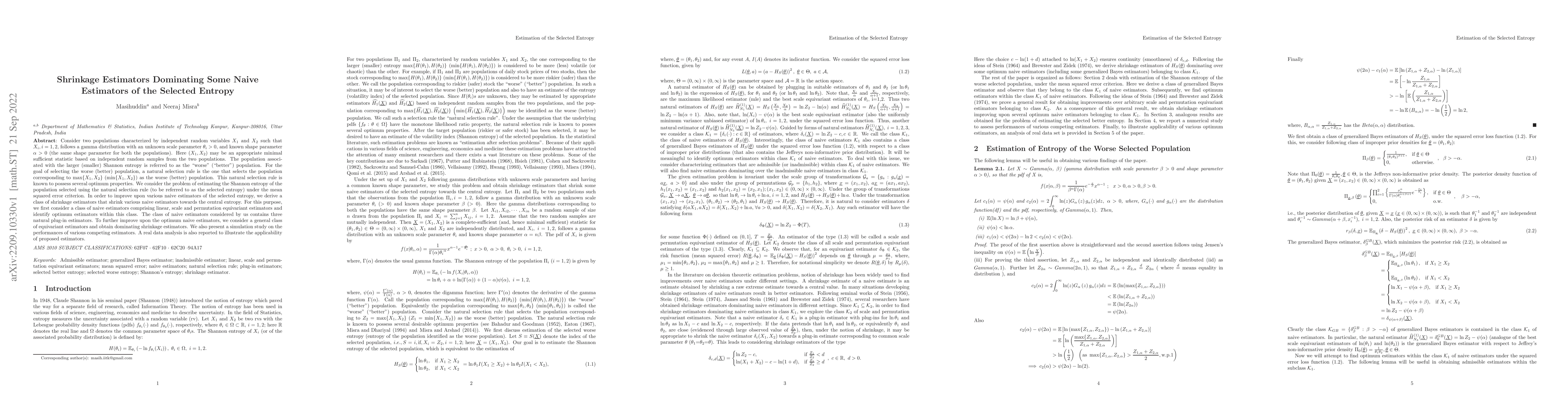 Thumbnail for Shrinkage Estimators Dominating Some Naive Estimators of the Selected
  Entropy