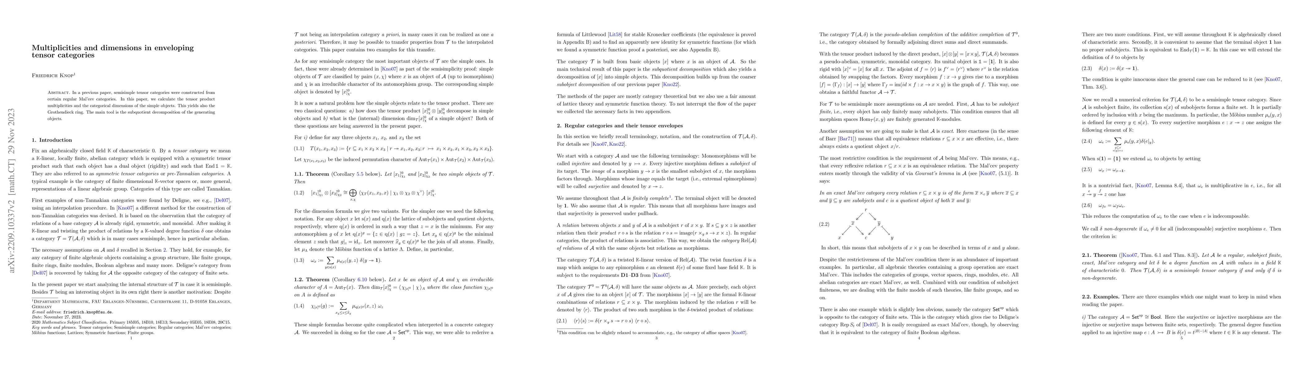 Thumbnail for Multiplicities and dimensions in enveloping tensor categories