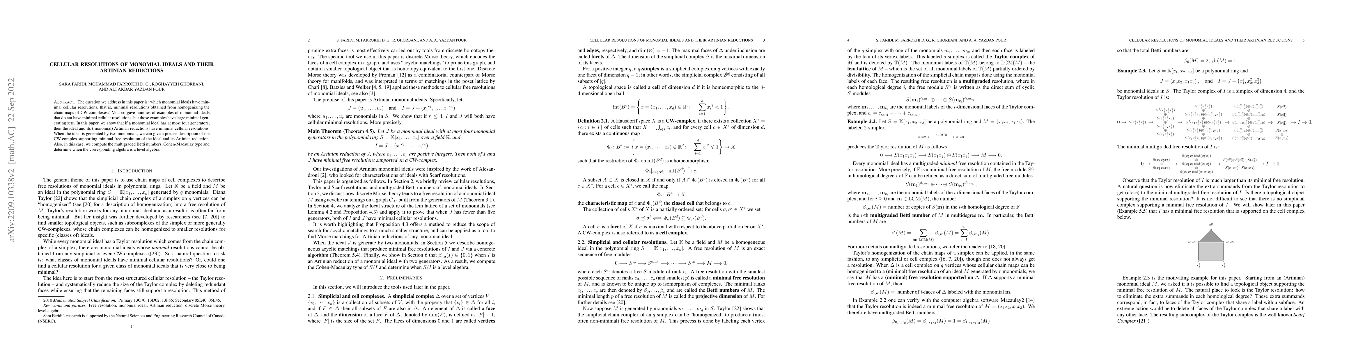 Thumbnail for Cellular resolutions of monomial ideals and their Artinian reductions