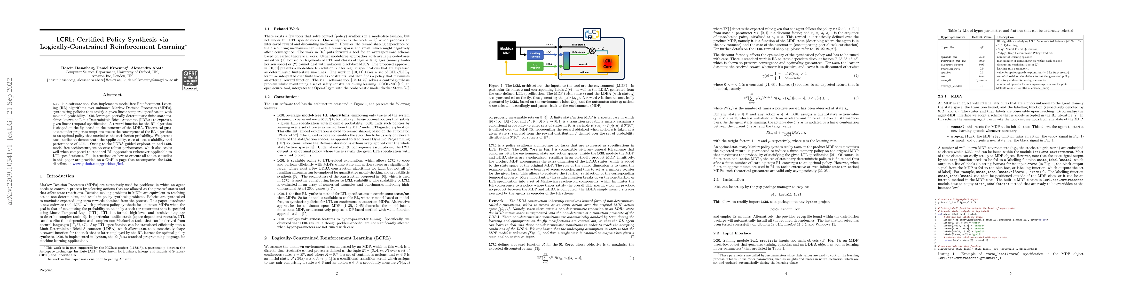 Thumbnail for LCRL: Certified Policy Synthesis via Logically-Constrained Reinforcement
  Learning
