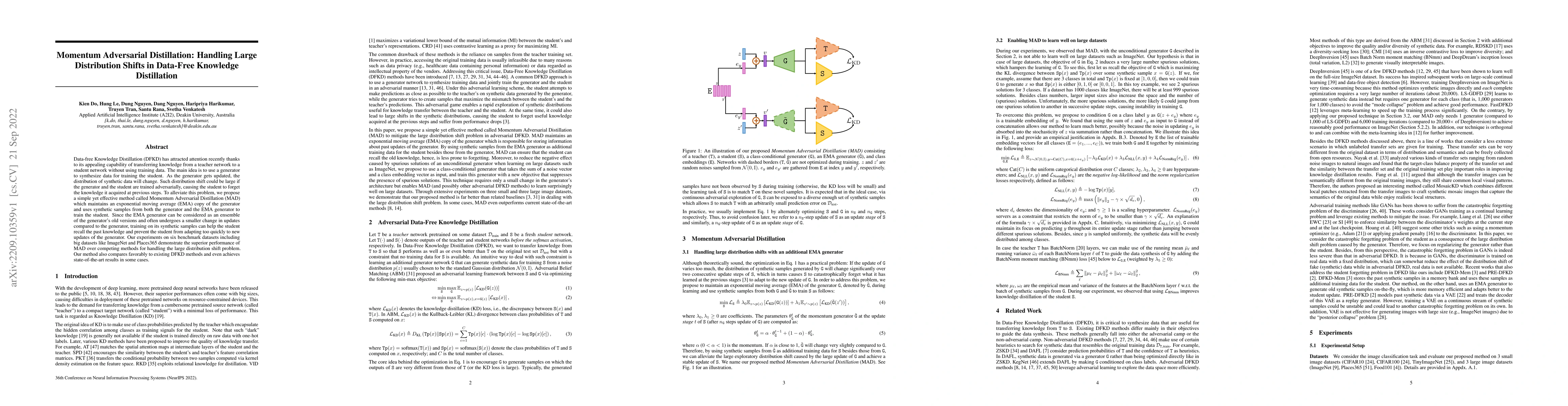 Thumbnail for Momentum Adversarial Distillation: Handling Large Distribution Shifts in
  Data-Free Knowledge Distillation