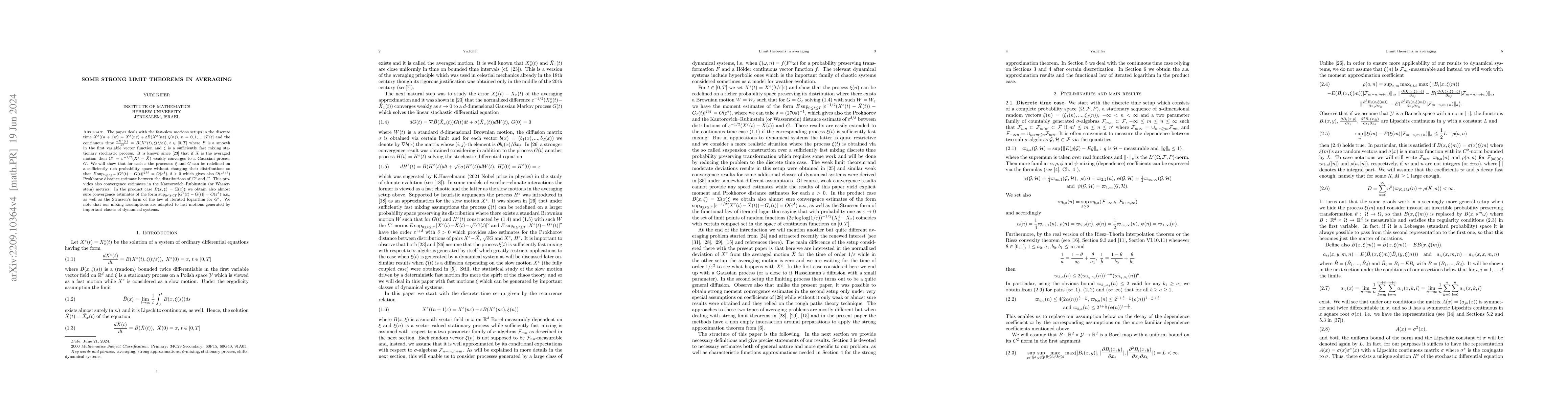 Thumbnail for Some strong limit theorems in averaging