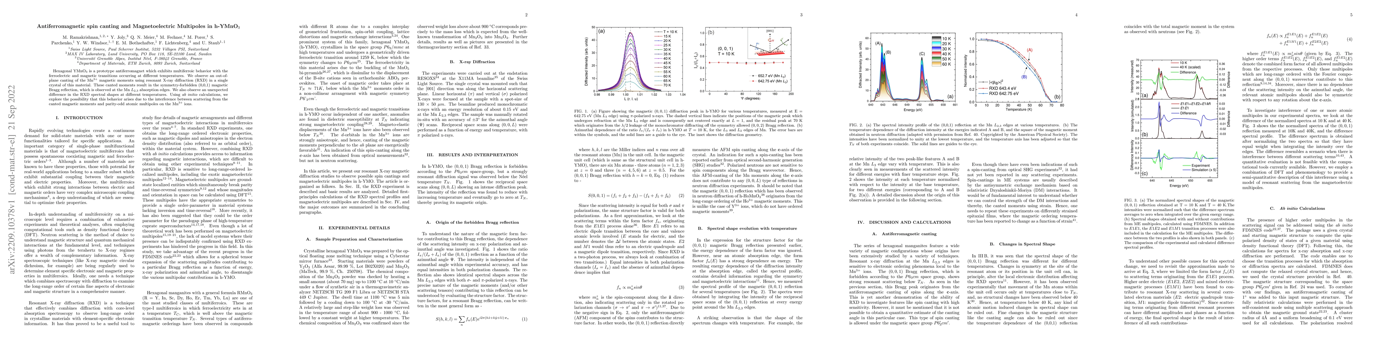 Thumbnail for Antiferromagnetic spin canting and Magnetoelectric Multipoles in
  h-YMnO$_3$