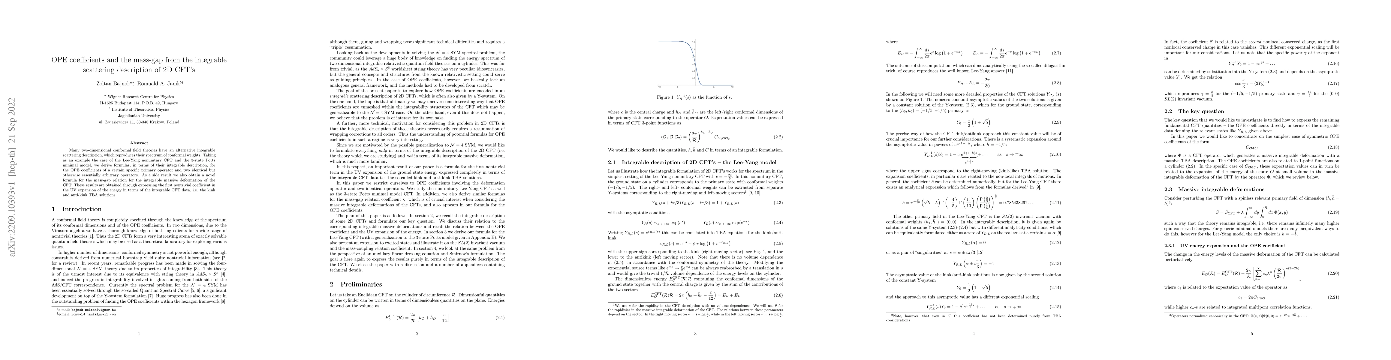 Thumbnail for OPE coefficients and the mass-gap from the integrable scattering
  description of 2D CFT's