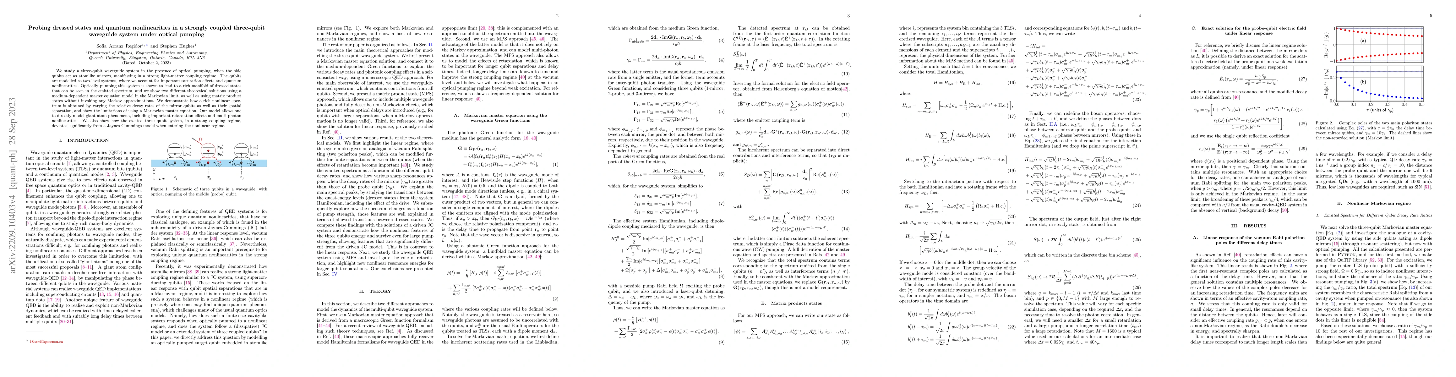 Thumbnail for Probing dressed states and quantum nonlinearities in a strongly coupled
  three-qubit waveguide system under optical pumping
