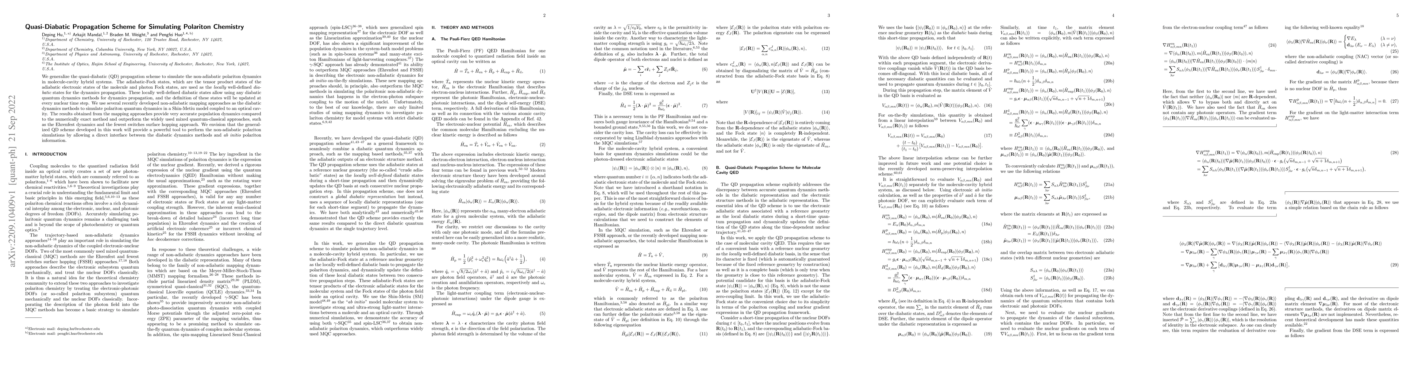 Thumbnail for Quasi-Diabatic Propagation Scheme for Simulating Polariton Chemistry