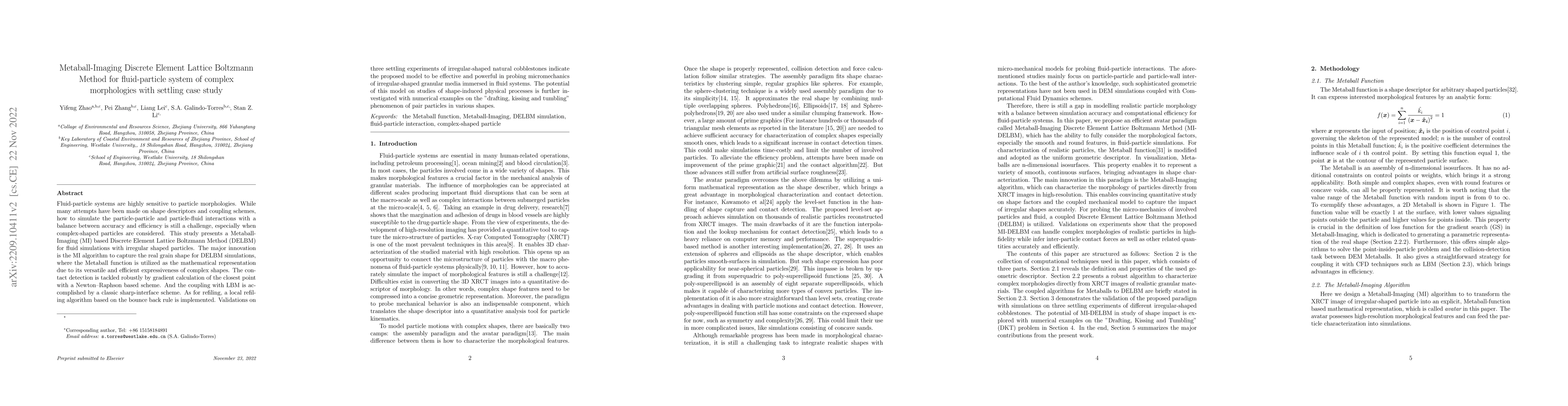 Thumbnail for Metaball-Imaging Discrete Element Lattice Boltzmann Method for
  fluid-particle system of complex morphologies with settling case study