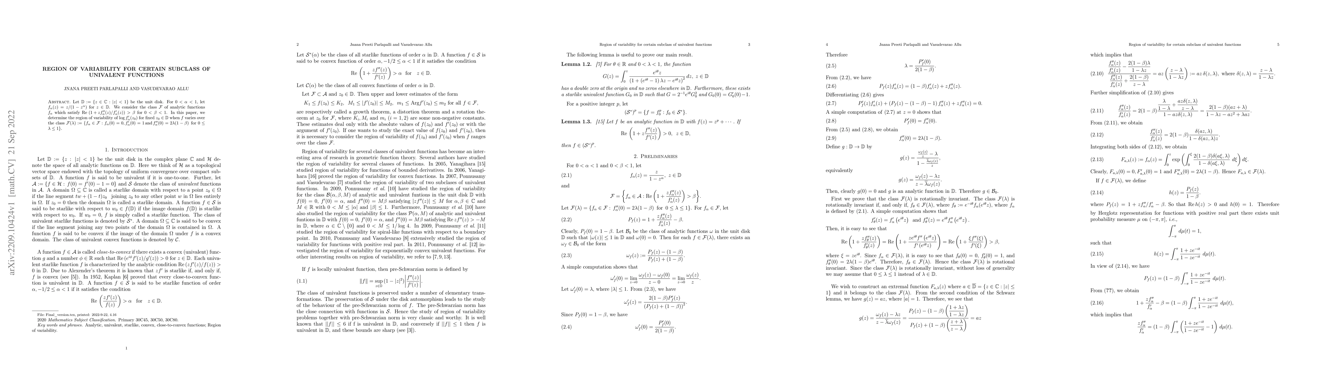 Thumbnail for Region of variability for certain subclass of univalent functions