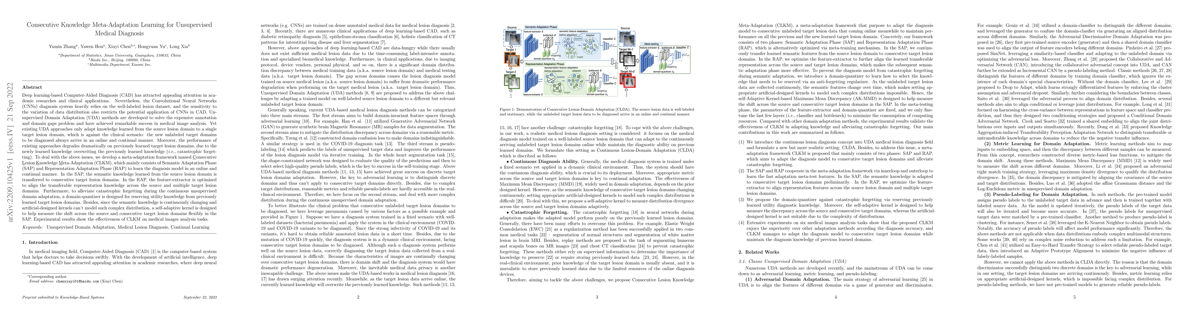 Thumbnail for Consecutive Knowledge Meta-Adaptation Learning for Unsupervised Medical
  Diagnosis