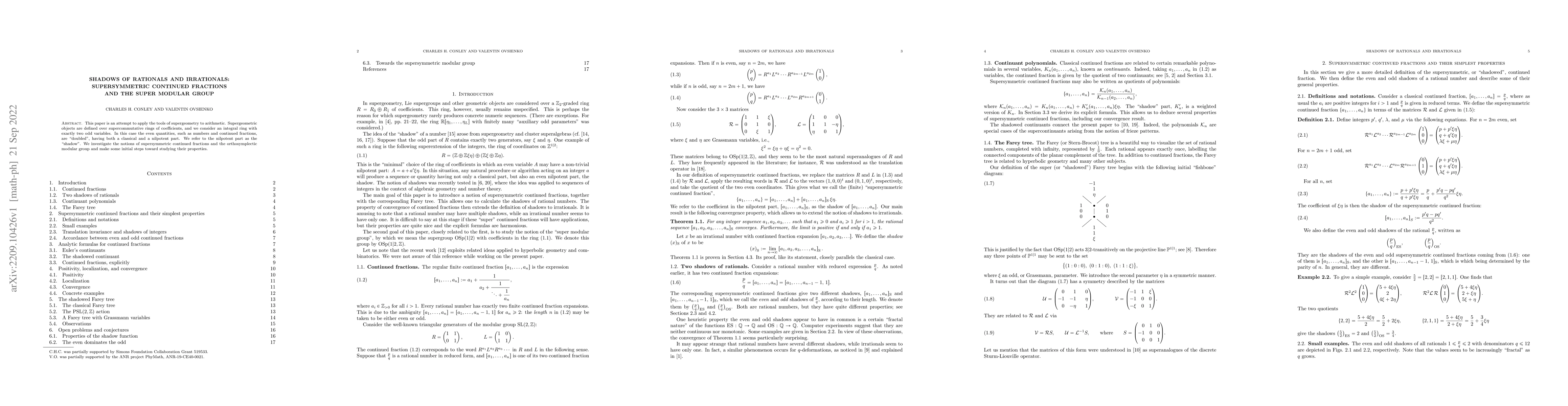 Thumbnail for Shadows of rationals and irrationals: supersymmetric continued fractions
  and the super modular group
