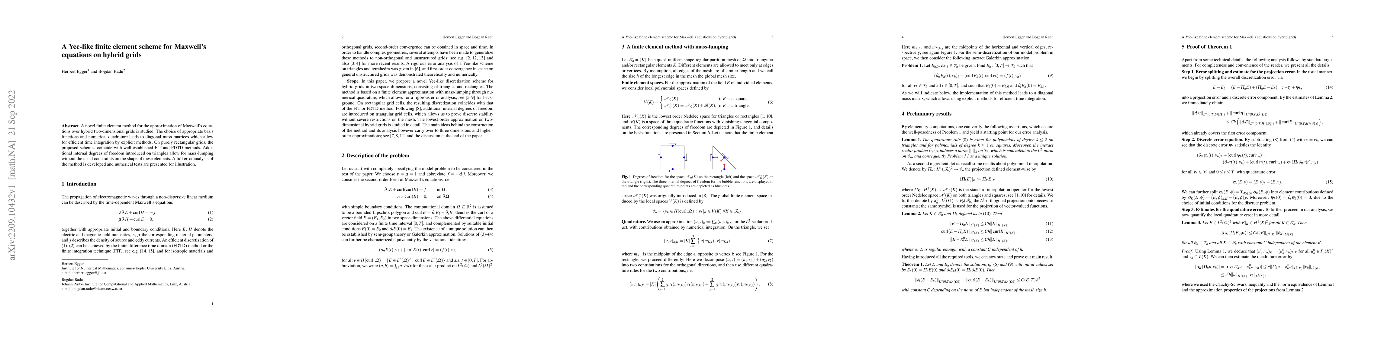 Thumbnail for A Yee-like finite element scheme for Maxwell's equations on hybrid grids