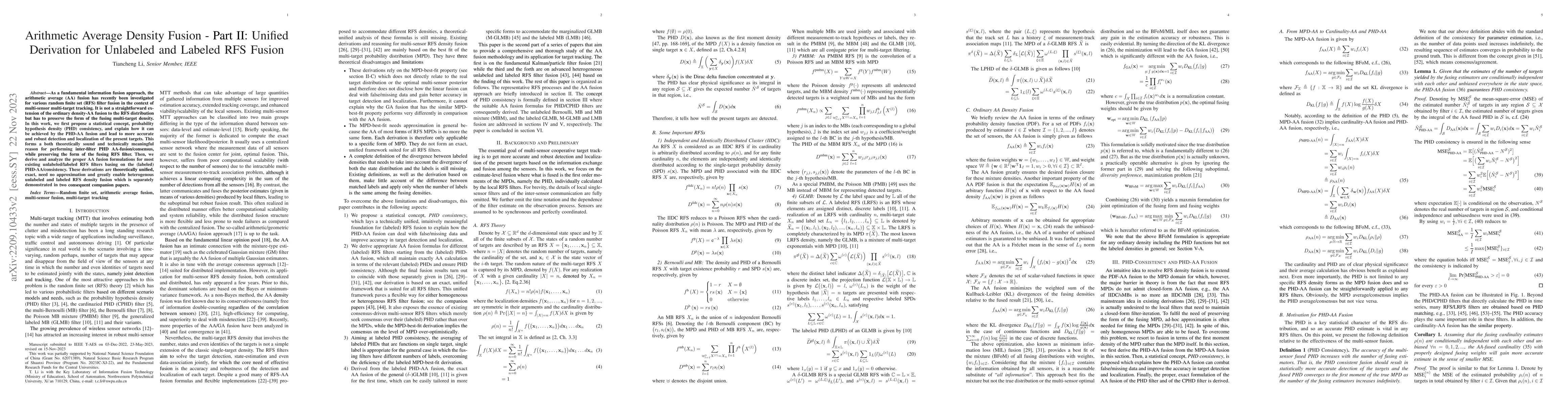 Thumbnail for Arithmetic Average Density Fusion -- Part II: Unified Derivation for
  Unlabeled and Labeled RFS Fusion