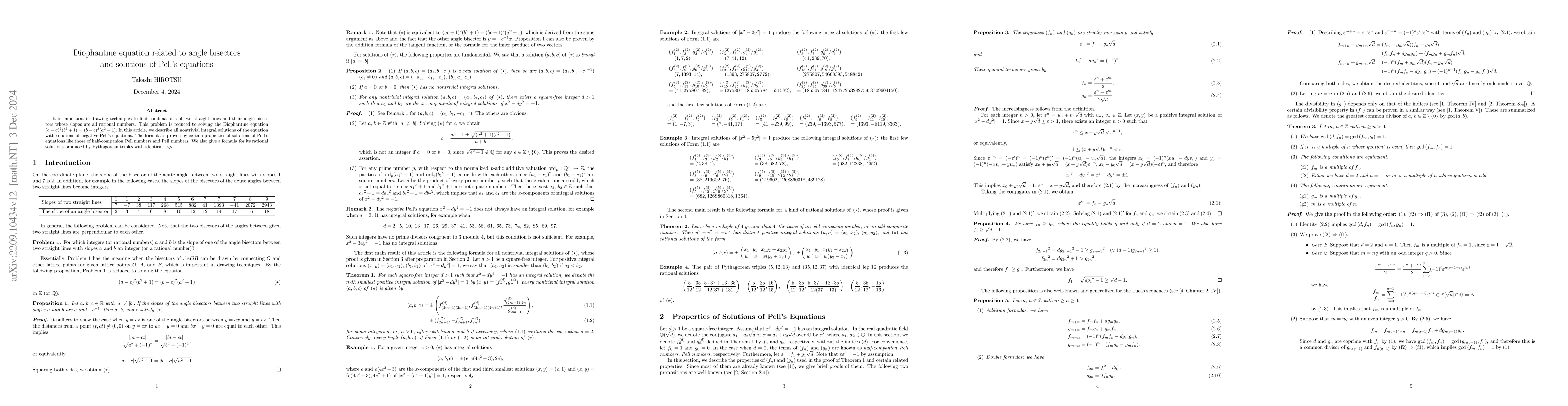 Thumbnail for Diophantine equation related to angle bisectors and solutions of Pell's
  equations