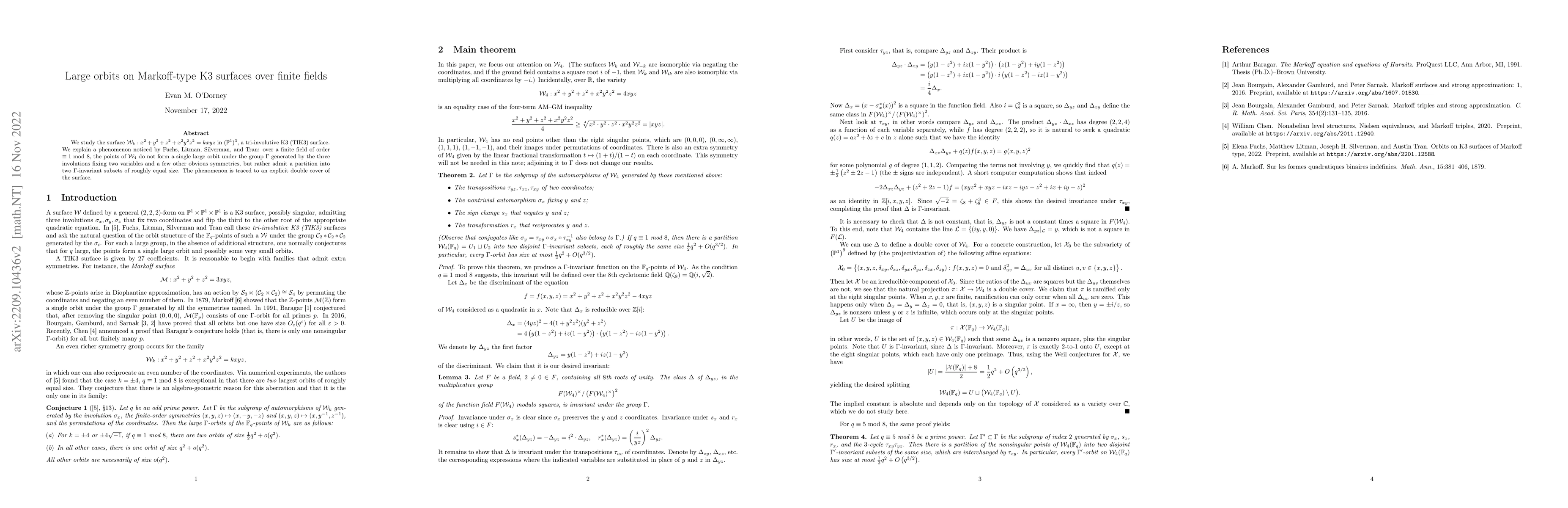 Thumbnail for Large orbits on Markoff-type K3 surfaces over finite fields