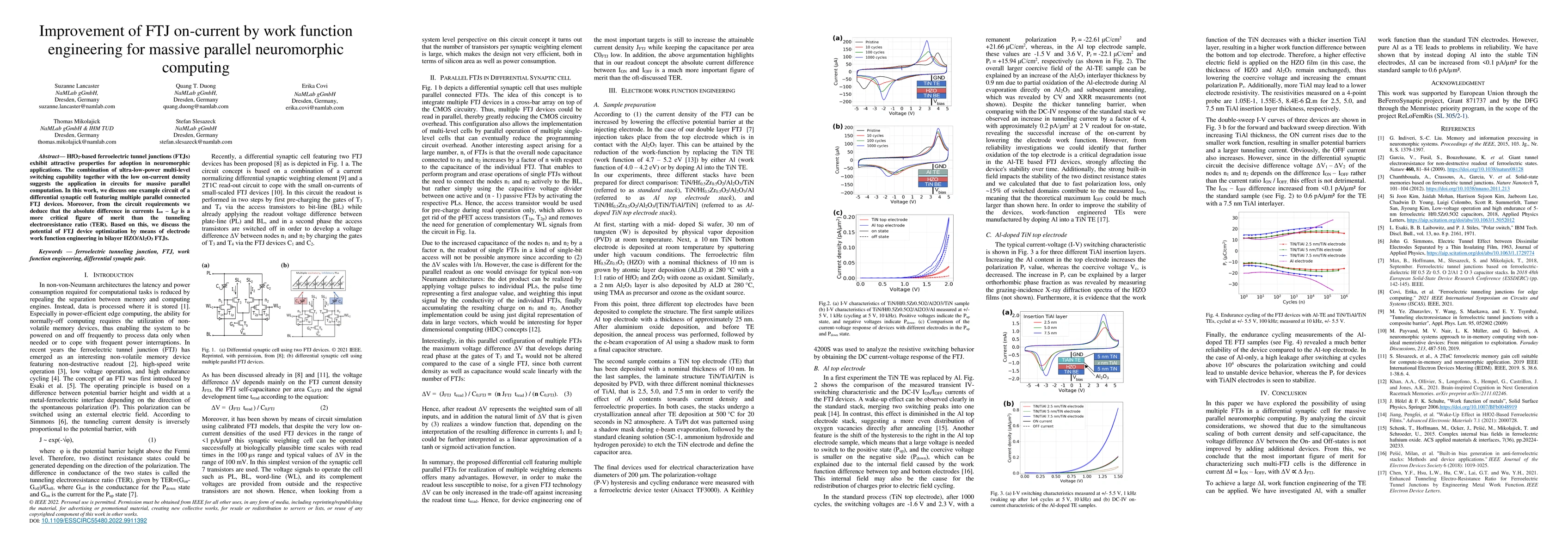 Thumbnail for Improvement of FTJ on-current by work function engineering for massive
  parallel neuromorphic computing