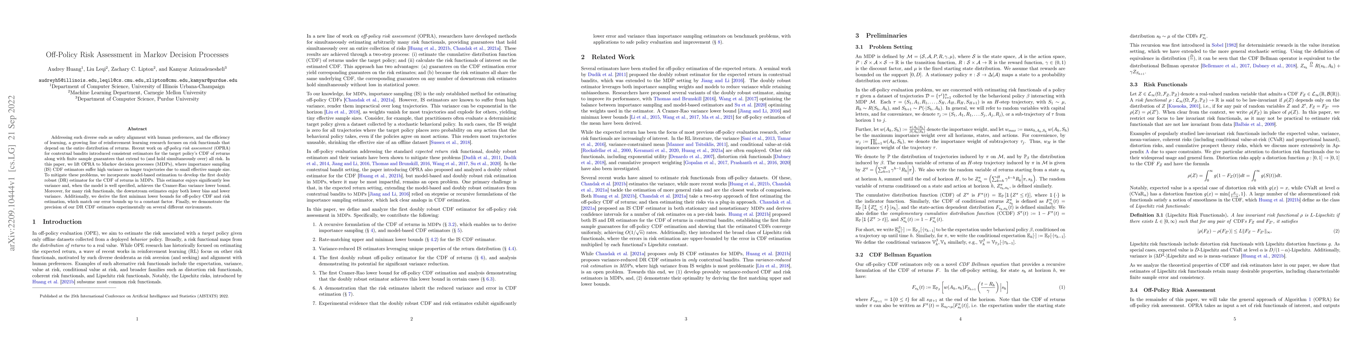 Thumbnail for Off-Policy Risk Assessment in Markov Decision Processes