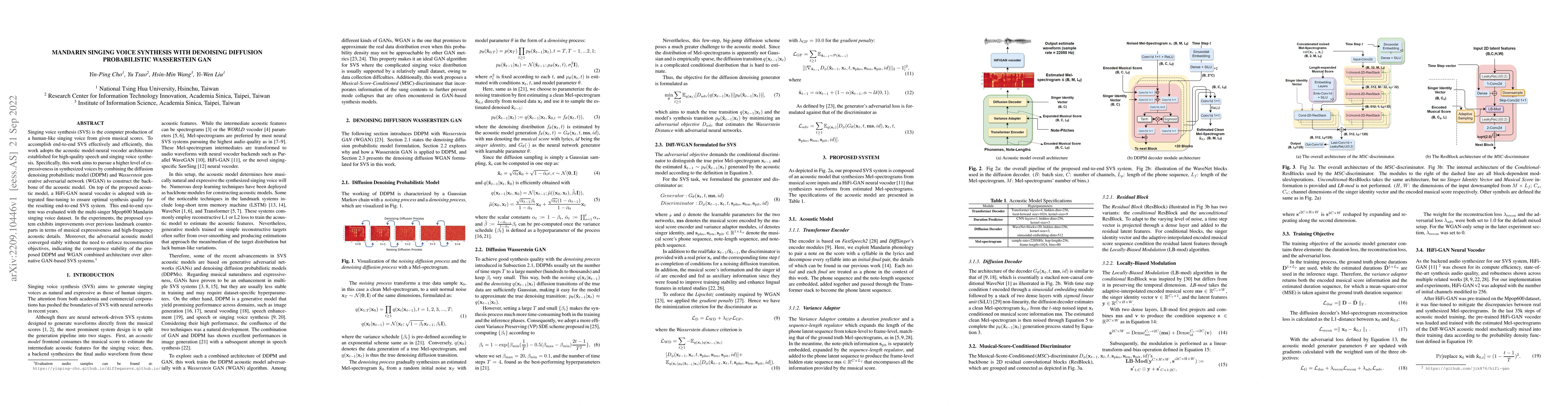 Thumbnail for Mandarin Singing Voice Synthesis with Denoising Diffusion Probabilistic
  Wasserstein GAN