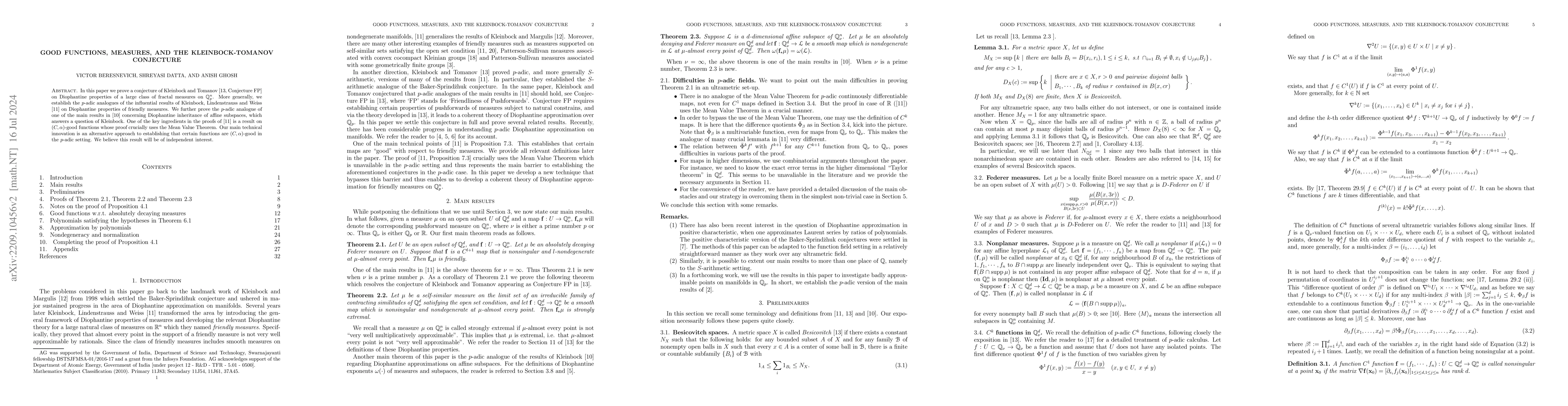 Thumbnail for Good functions, measures, and the Kleinbock-Tomanov conjecture