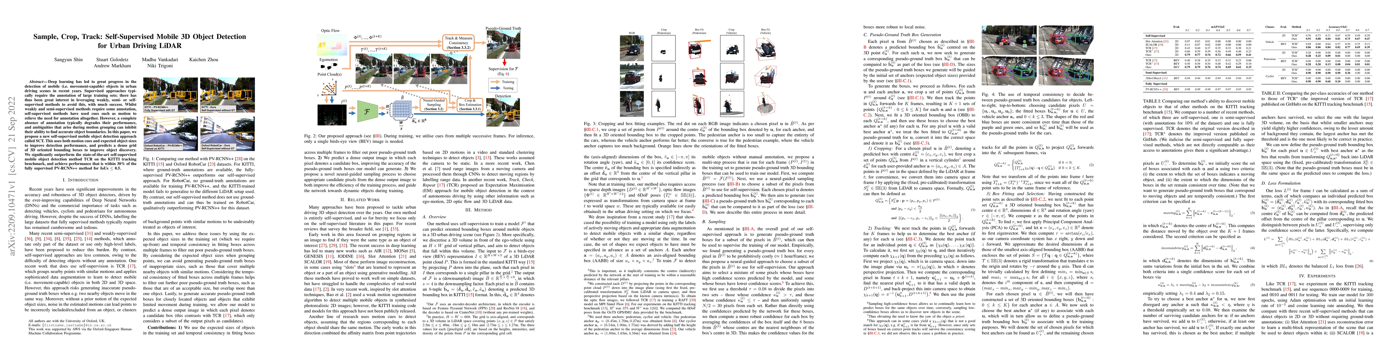 Thumbnail for Sample, Crop, Track: Self-Supervised Mobile 3D Object Detection for
  Urban Driving LiDAR