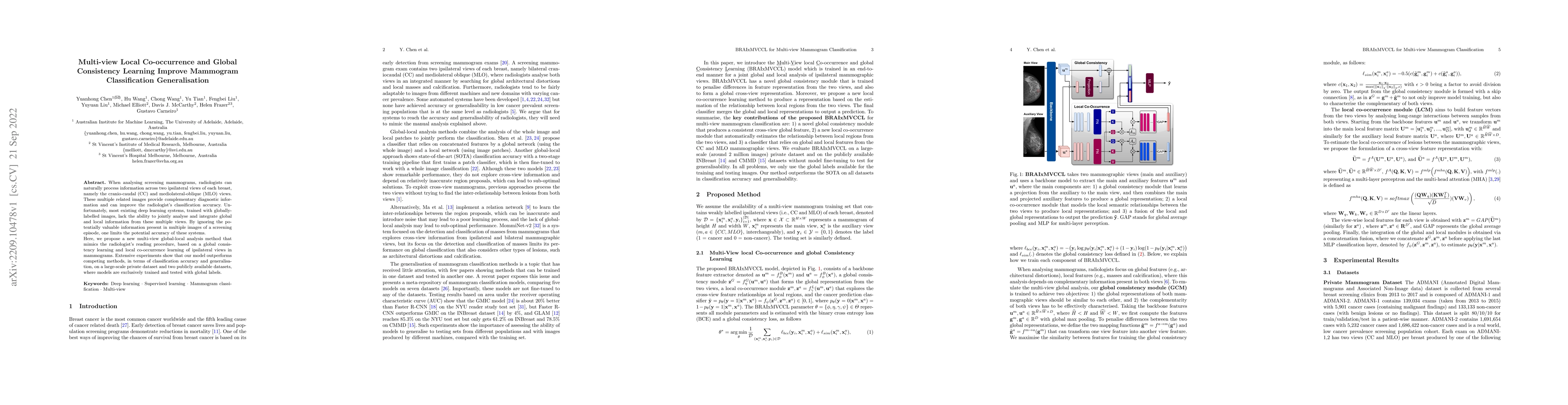 Thumbnail for Multi-view Local Co-occurrence and Global Consistency Learning Improve
  Mammogram Classification Generalisation