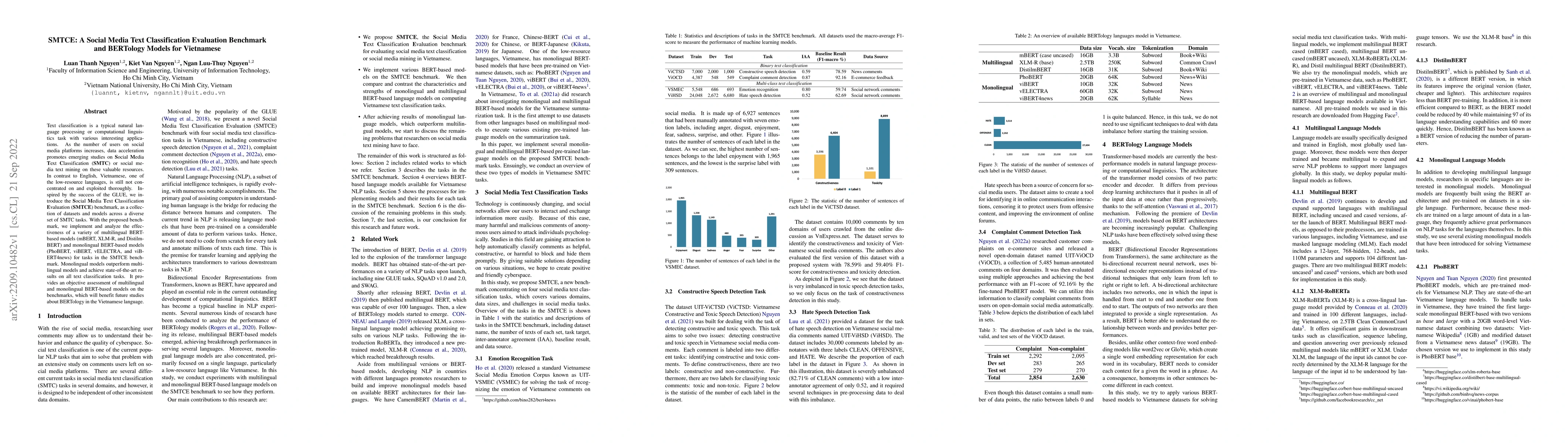 Thumbnail for SMTCE: A Social Media Text Classification Evaluation Benchmark and
  BERTology Models for Vietnamese