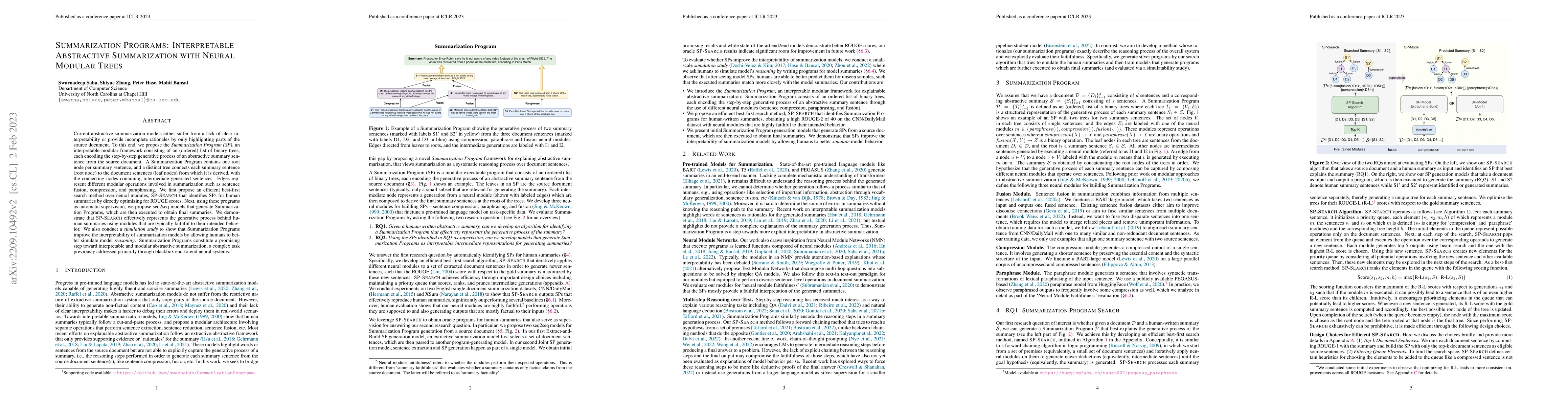 Thumbnail for Summarization Programs: Interpretable Abstractive Summarization with
  Neural Modular Trees