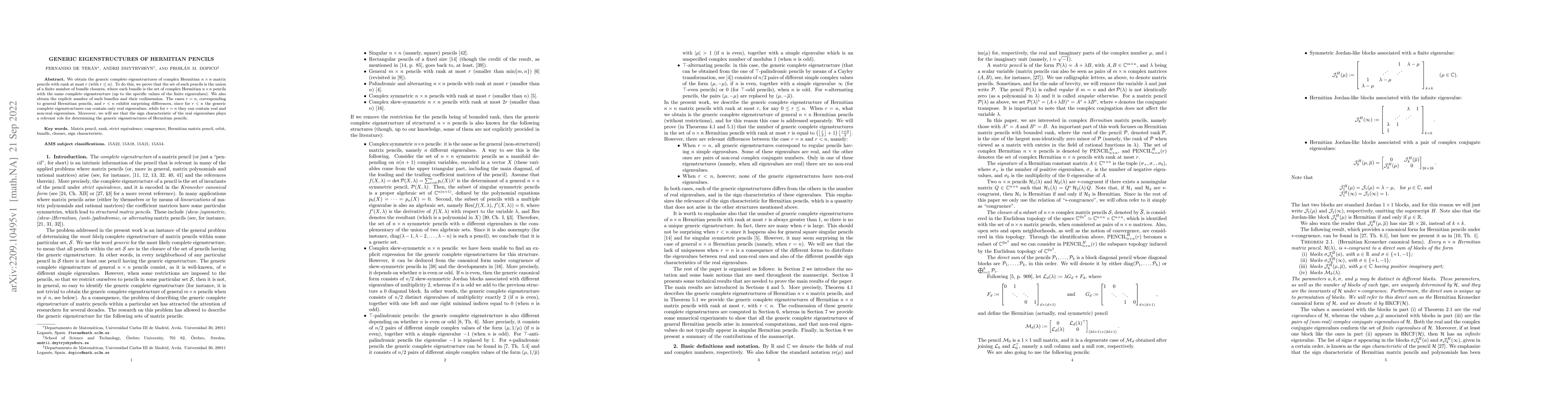 Thumbnail for Generic eigenstructures of Hermitian pencils