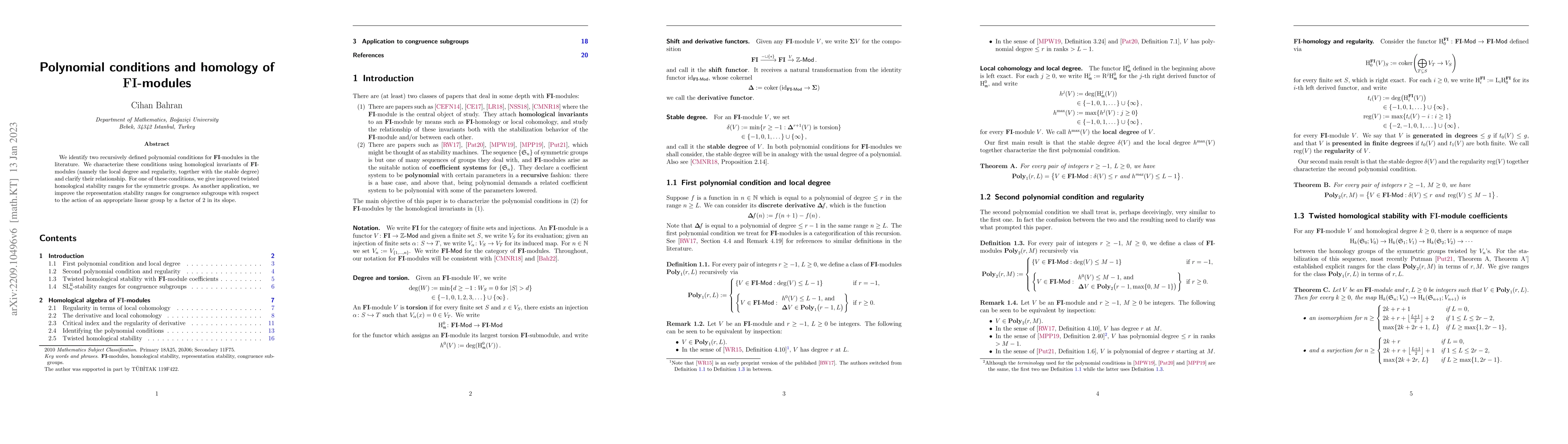 Thumbnail for Polynomial conditions and homology of FI-modules