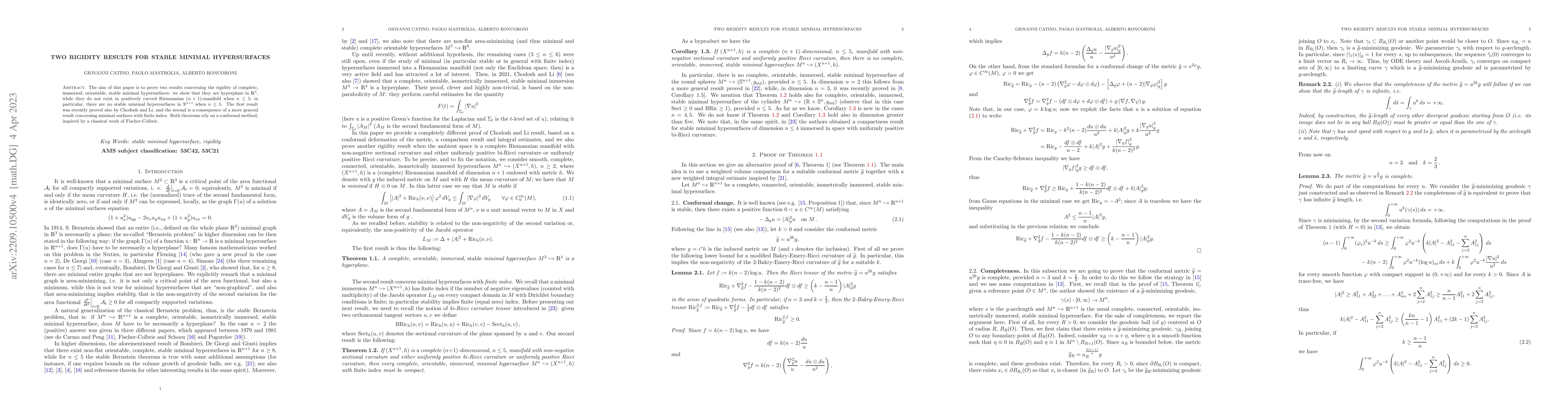Thumbnail for Two rigidity results for stable minimal hypersurfaces