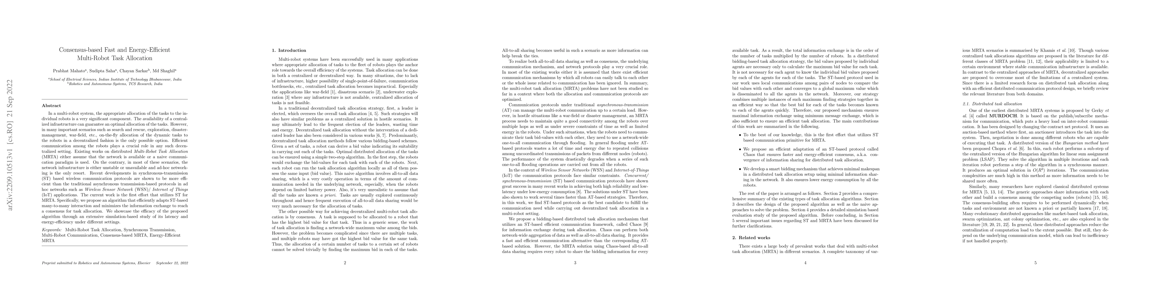 Thumbnail for Consensus-based Fast and Energy-Efficient Multi-Robot Task Allocation