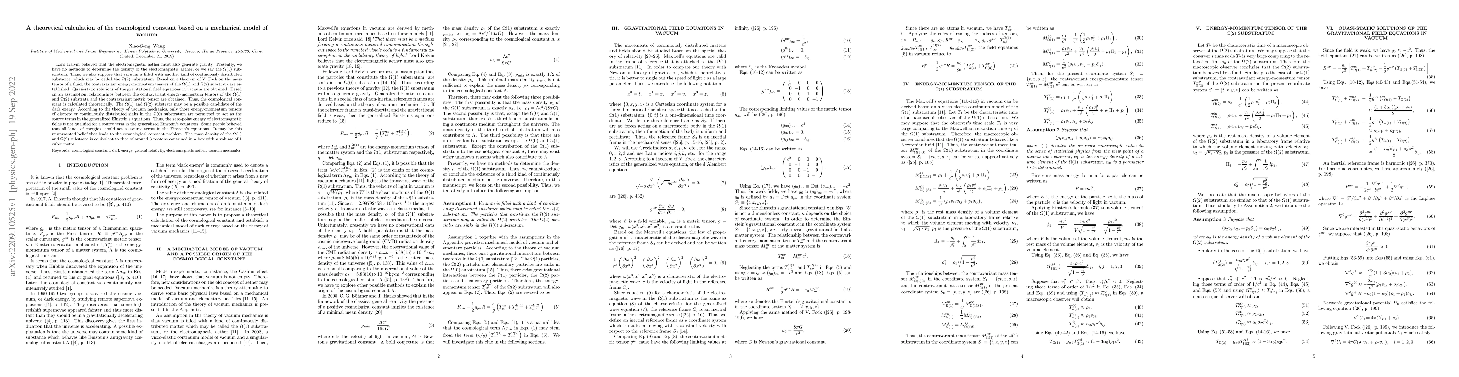 Thumbnail for A theoretical calculation of the cosmological constant based on a
  mechanical model of vacuum