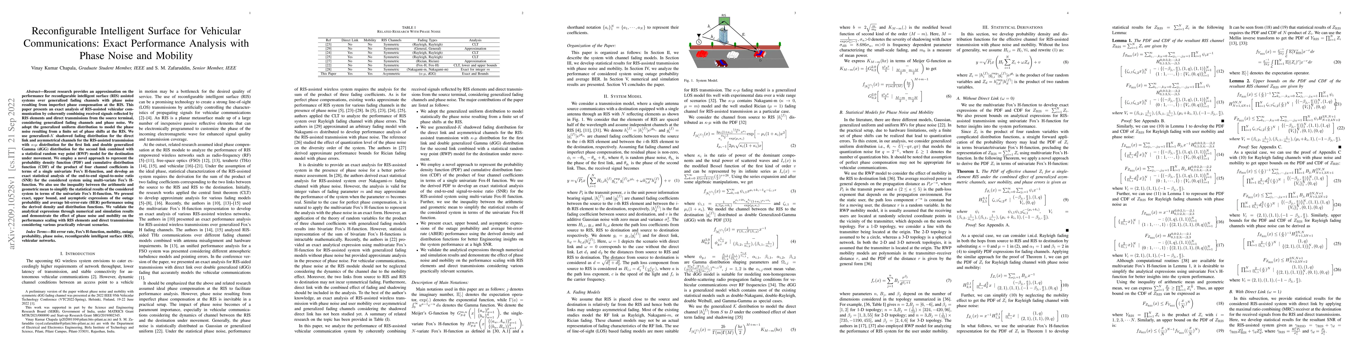 Thumbnail for Reconfigurable Intelligent Surface for Vehicular Communications: Exact
  Performance Analysis with Phase Noise and Mobility