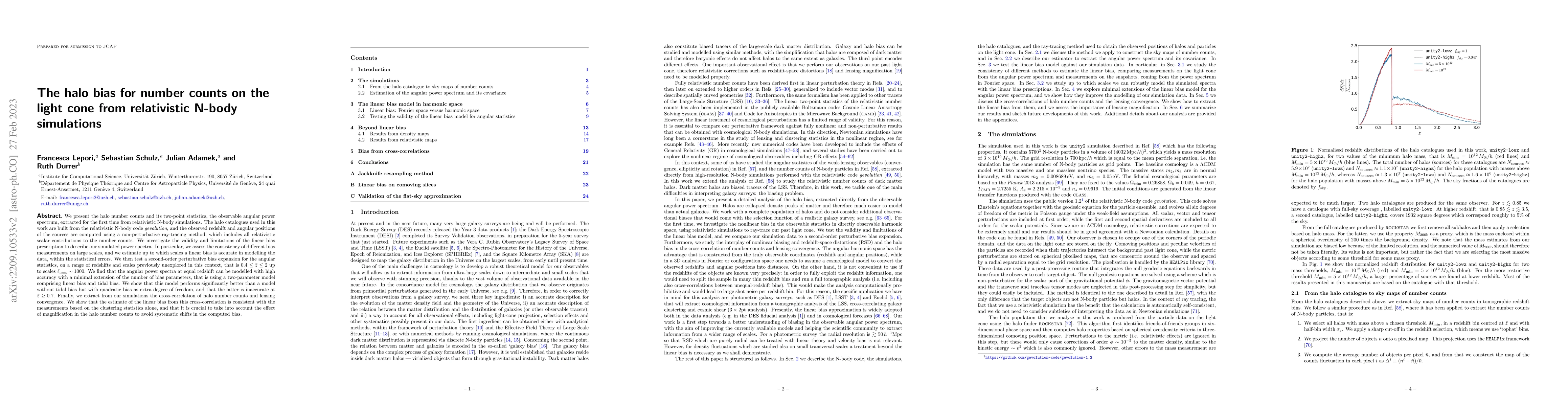 Thumbnail for The halo bias for number counts on the light cone from relativistic
  N-body simulations