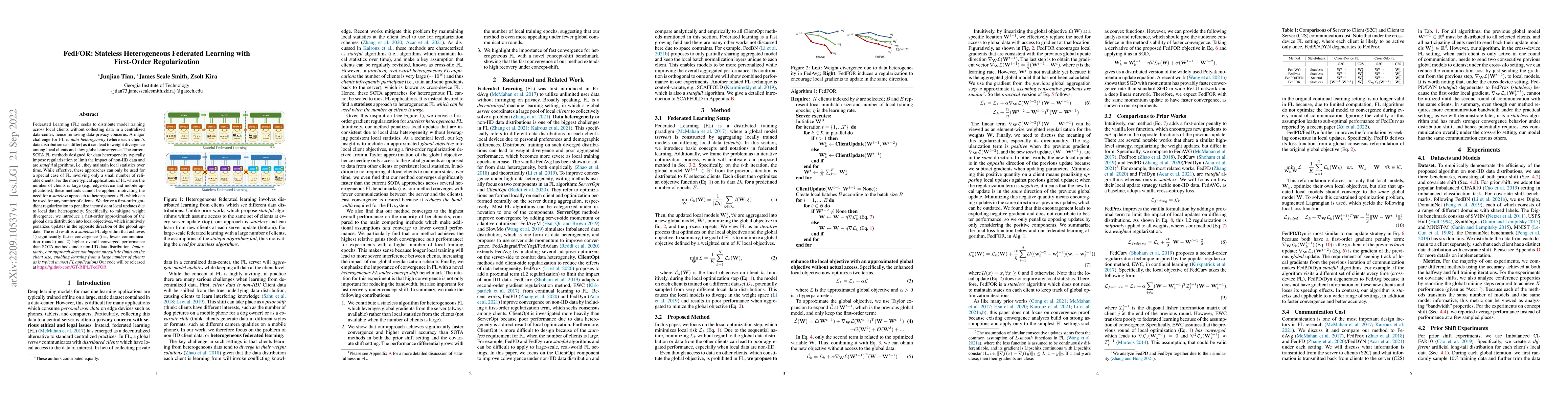 Thumbnail for FedFOR: Stateless Heterogeneous Federated Learning with First-Order
  Regularization