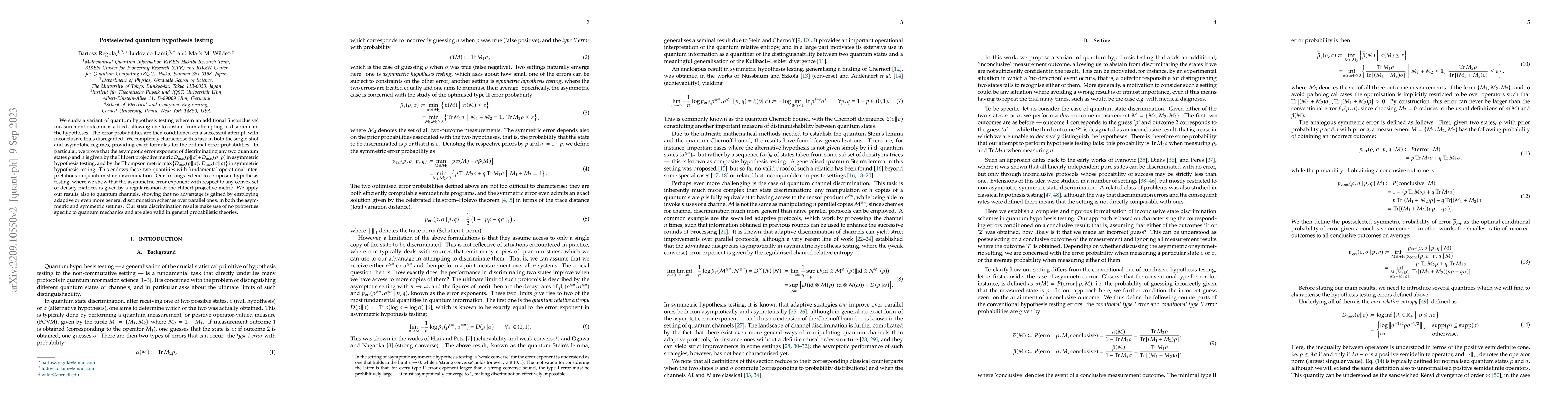 Thumbnail for Postselected quantum hypothesis testing