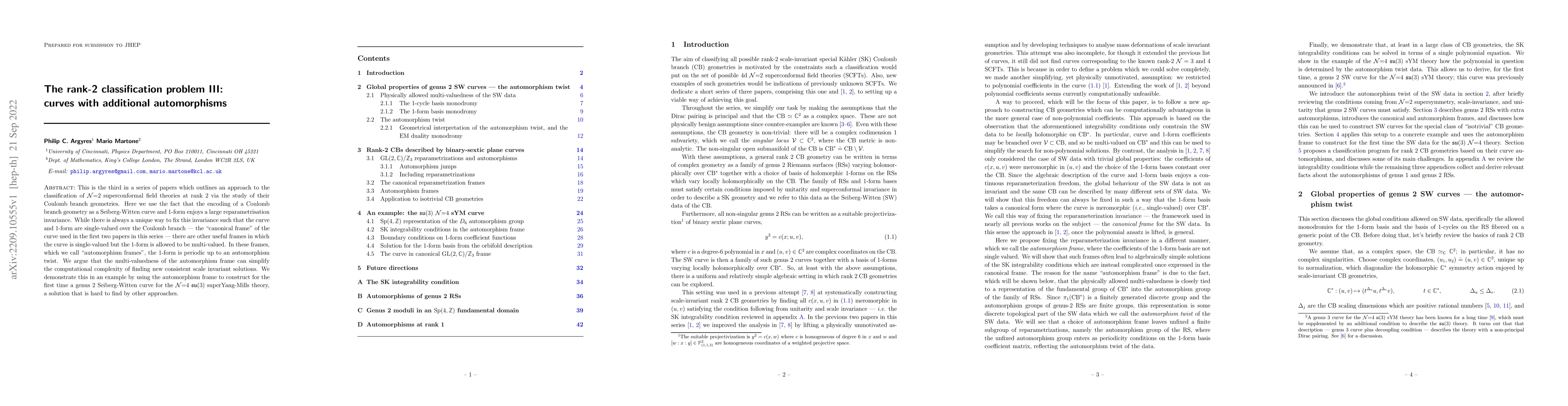Thumbnail for The rank-2 classification problem III: curves with additional
  automorphisms