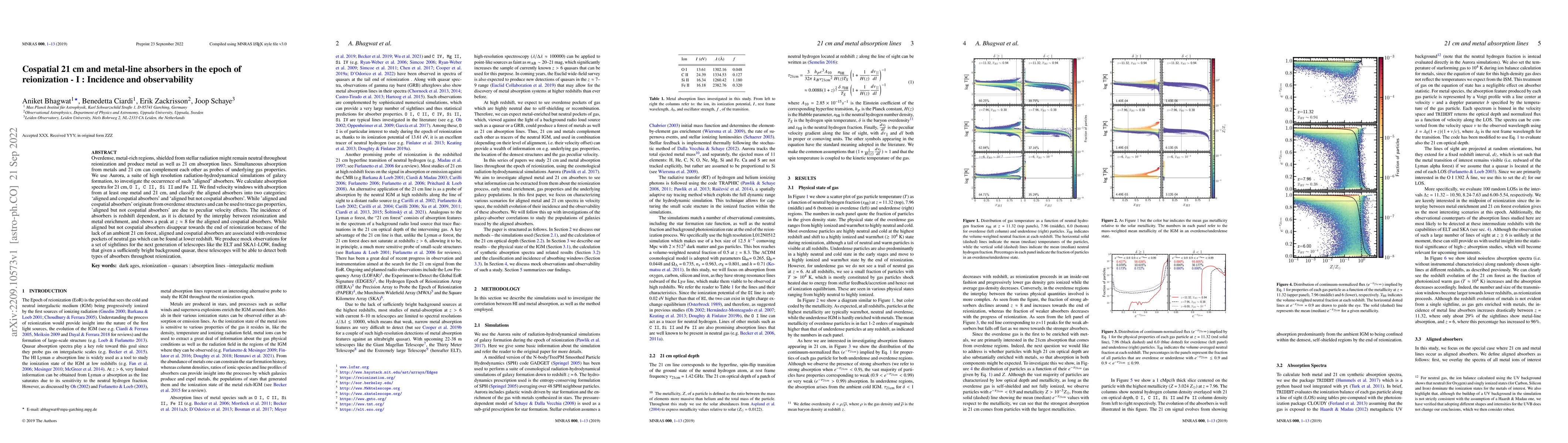 Thumbnail for Cospatial 21 cm and metal-line absorbers in the epoch of reionization --
  I : Incidence and observability