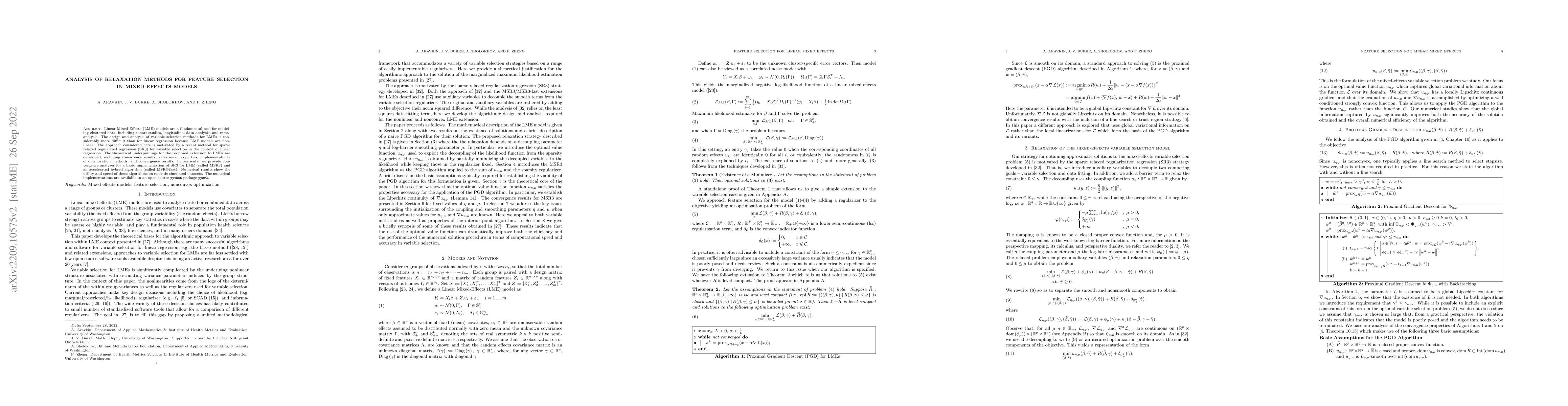 Thumbnail for Analysis of Relaxation Methods for Feature Selection in Mixed Effects
  Models