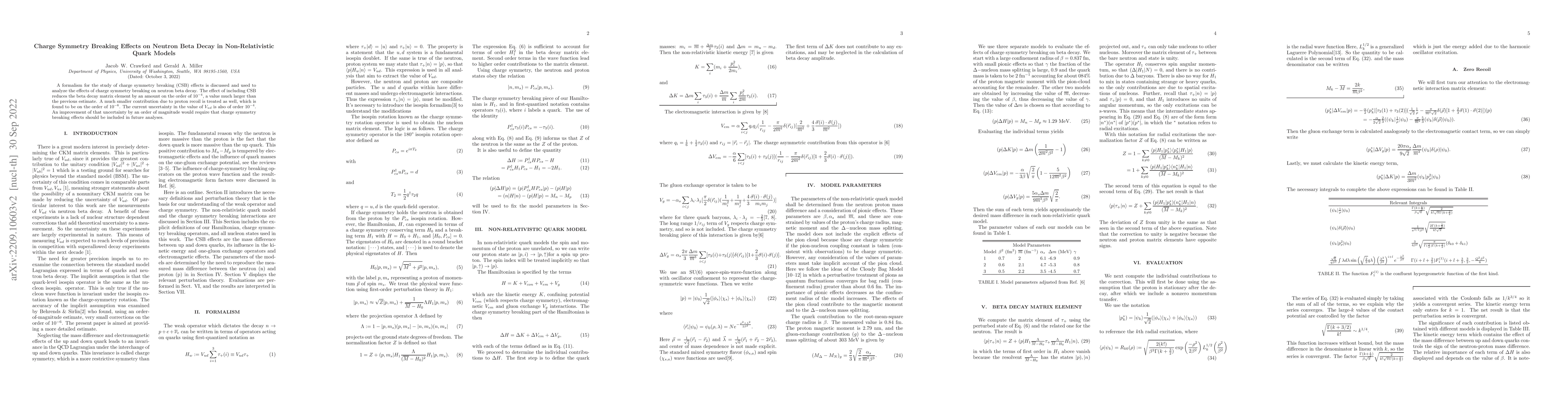 Thumbnail for Charge Symmetry Breaking Effects on Neutron Beta Decay in
  Non-Relativistic Quark Models