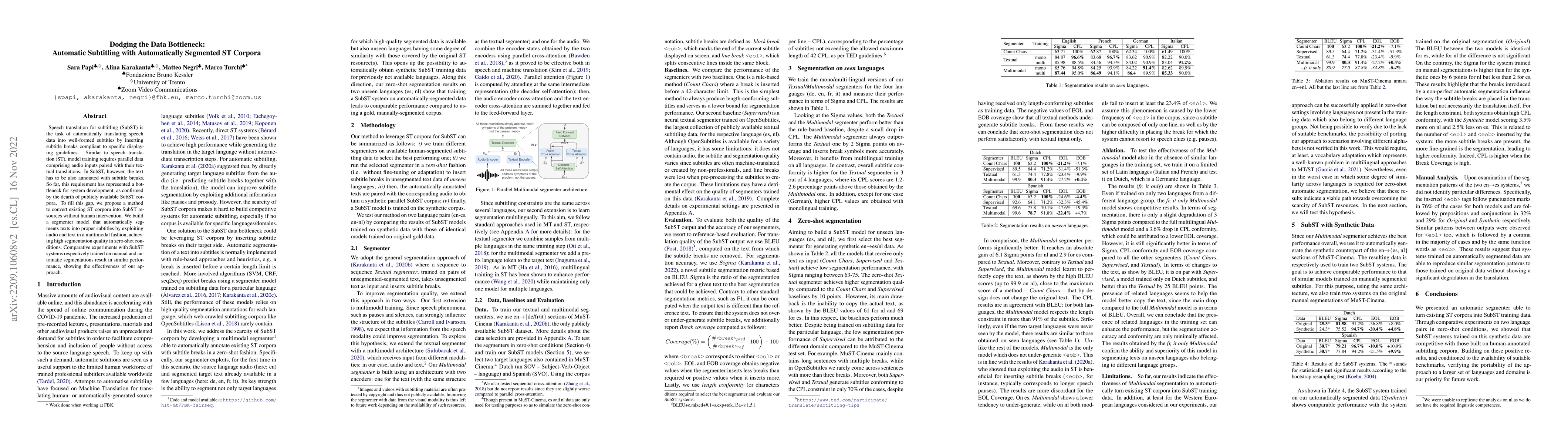 Thumbnail for Dodging the Data Bottleneck: Automatic Subtitling with Automatically
  Segmented ST Corpora