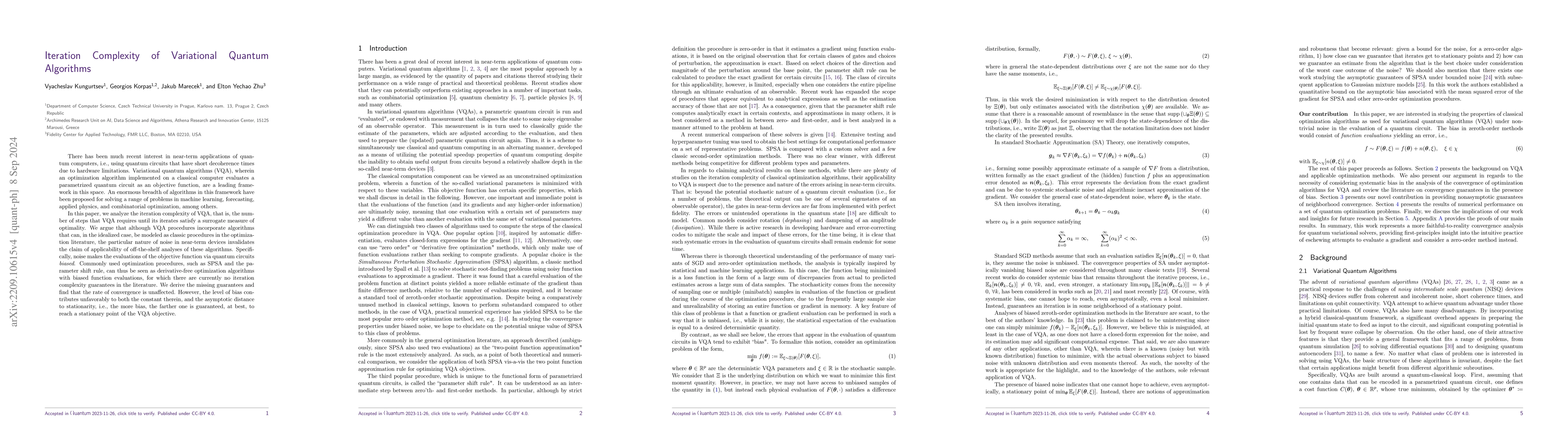 Thumbnail for Iteration Complexity of Variational Quantum Algorithms