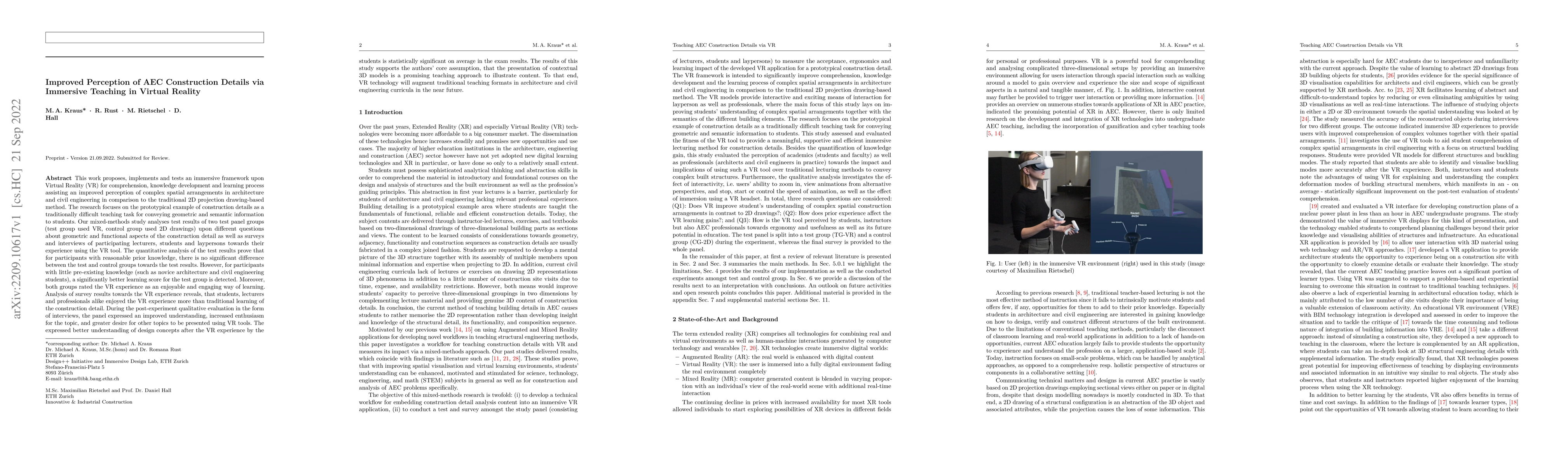Thumbnail for Improved Perception of AEC Construction Details via Immersive Teaching
  in Virtual Reality